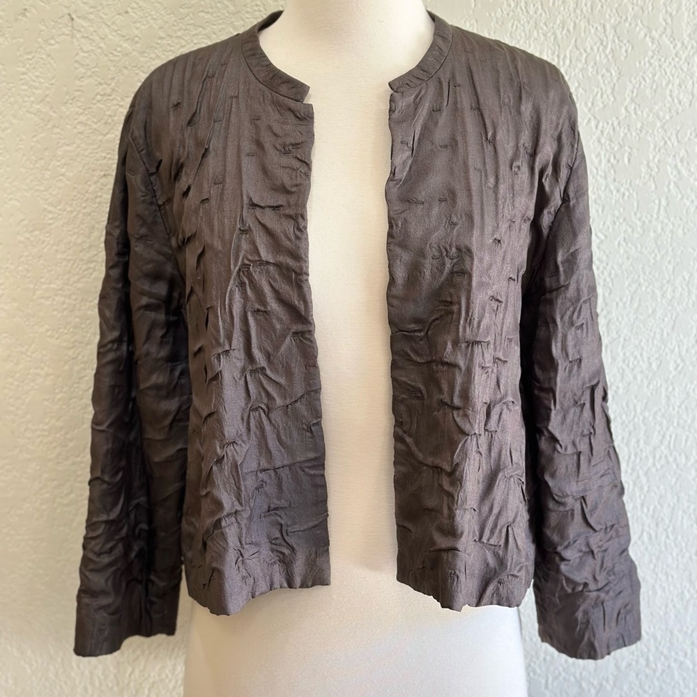 Eileen Fisher Tussah Bartack Silk Lightweight Jacket Cover-up Cropped Medium